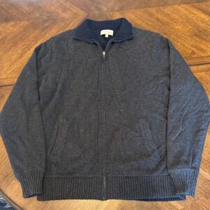 Neiman Marcus Full Zip Sweater Jacket Ribbed Trim Gray Mens Large |J1